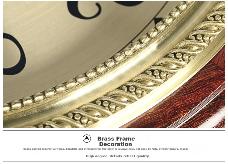 Hense High-Quality Brass And Solid Wood Wall Clock for Living Room, Luxurious Creative Quartz Silent Clock HW38A Model 40cm 7