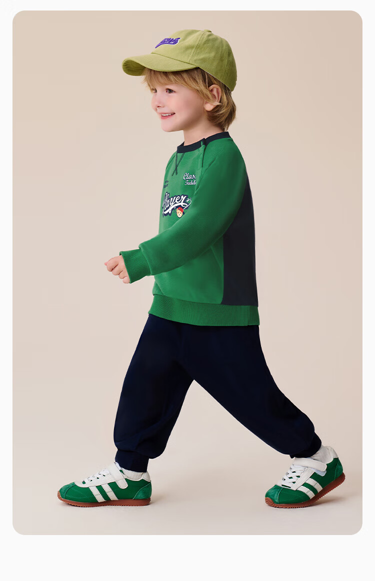 Classic Teddy Boys' Two-Piece Set Children's Sweatshirt and Pants Spring Sportswear Forest Green Size 120 13