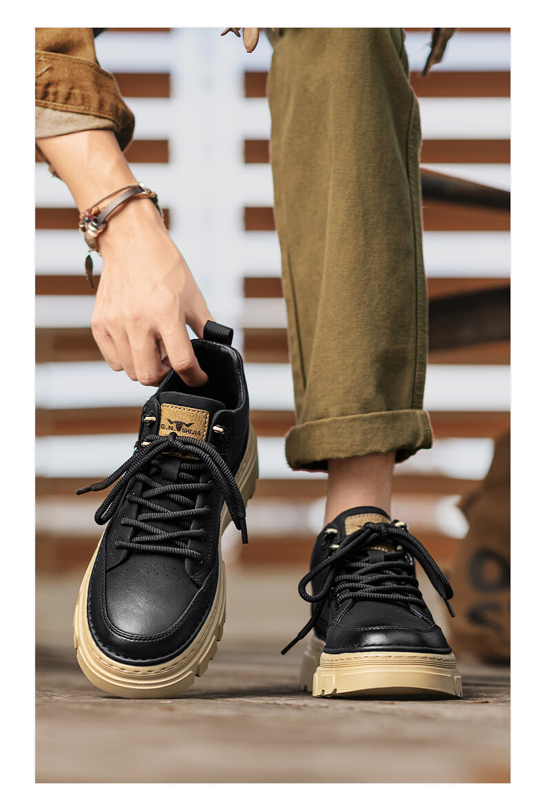 Bull Family Men's Autumn Winter New Trendy Fashion Martin Boots Classic Retro Work Boots Men's Office Commuter Shoes 2