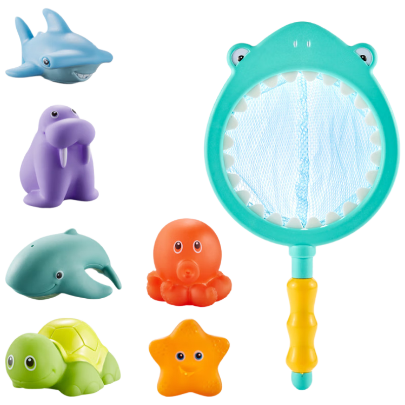 COOKSS Baby Bath Toy Temperature Color Changing Fun Shark Net Scoop Infant Teething Kids Swimming Bath Water Play