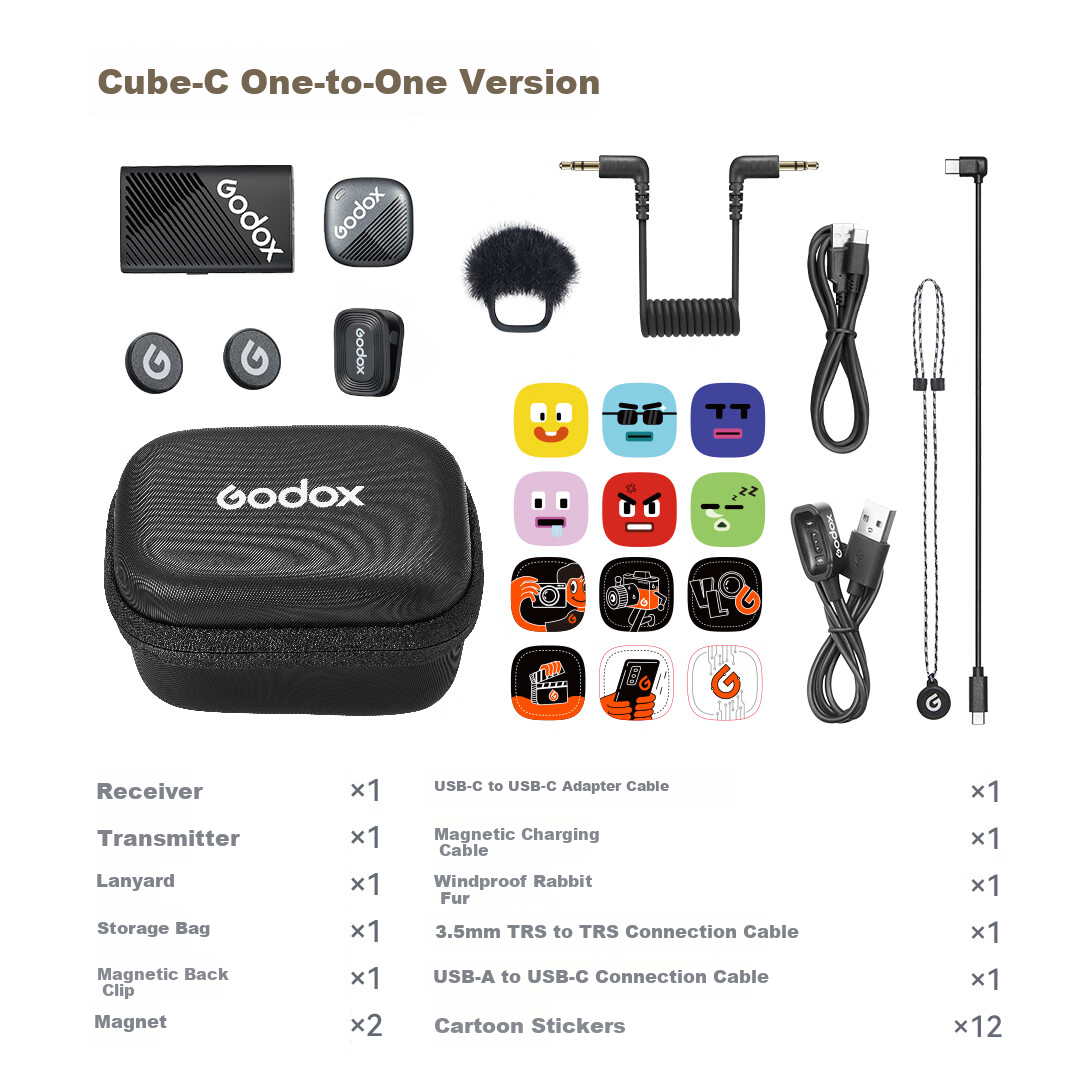 Godox Cube-C Wireless Lavalier Microphone for Outdoor Interviews, Vlog, Live Streaming, Recording, Noise Reduction, Sound Card, Mini Microphone [Camera Version One-To with C to C Phone Cable] 16