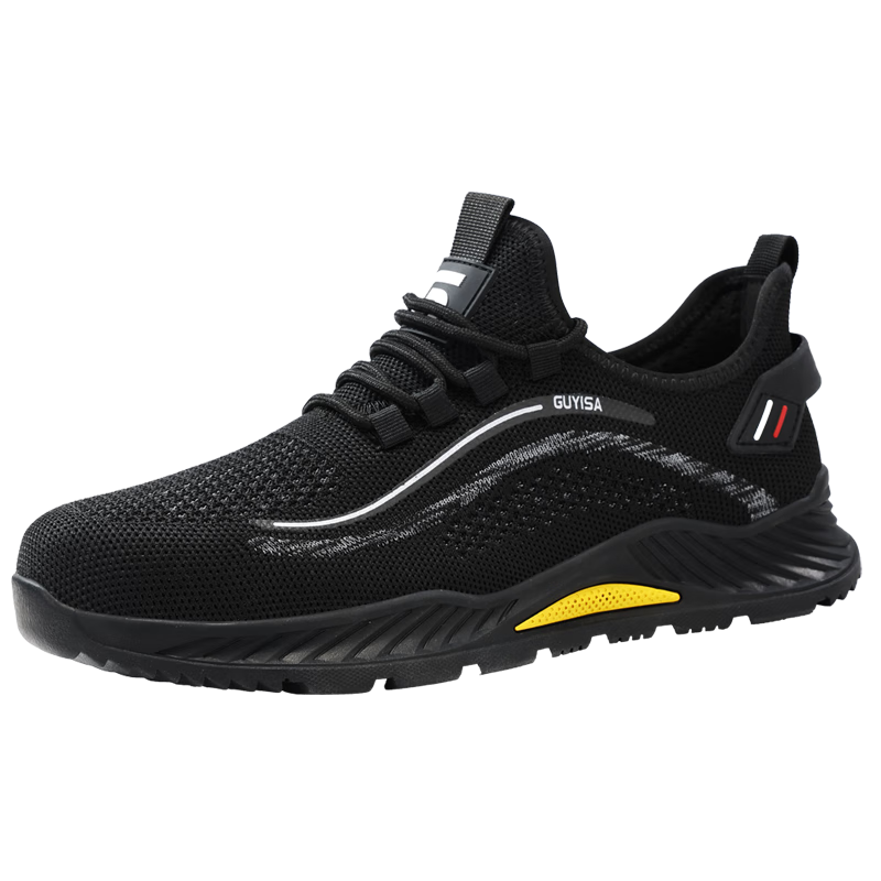 JUNBU Safety Shoes for Men, Summer Breathable Anti-Smashing Anti-Puncture Steel Toe Soft Sole Work Boots 5023BK Size 40