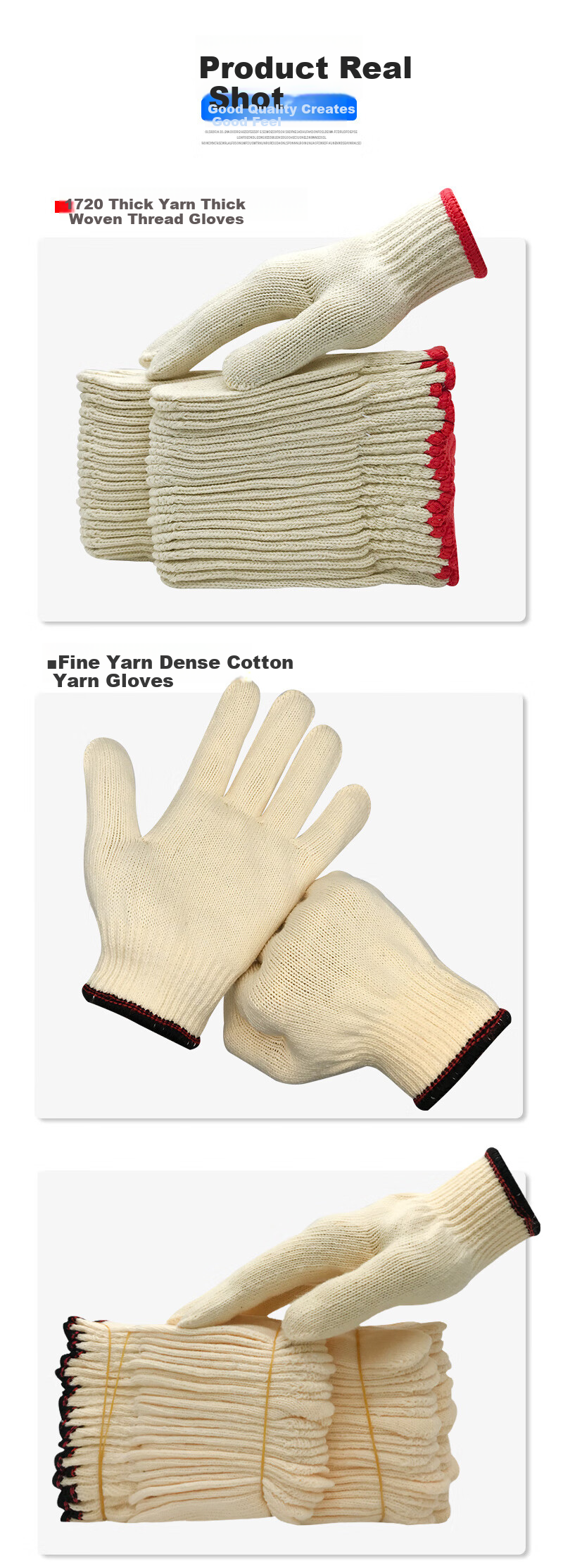 Teweiqiang Thick Cotton Work Gloves, 24 Pairs/pack, Red Edge, Construction Repair, Comfortable Fit, Flexible Hand Shape, Non-Slip, Wear-Resistant, One Size Fits All 3