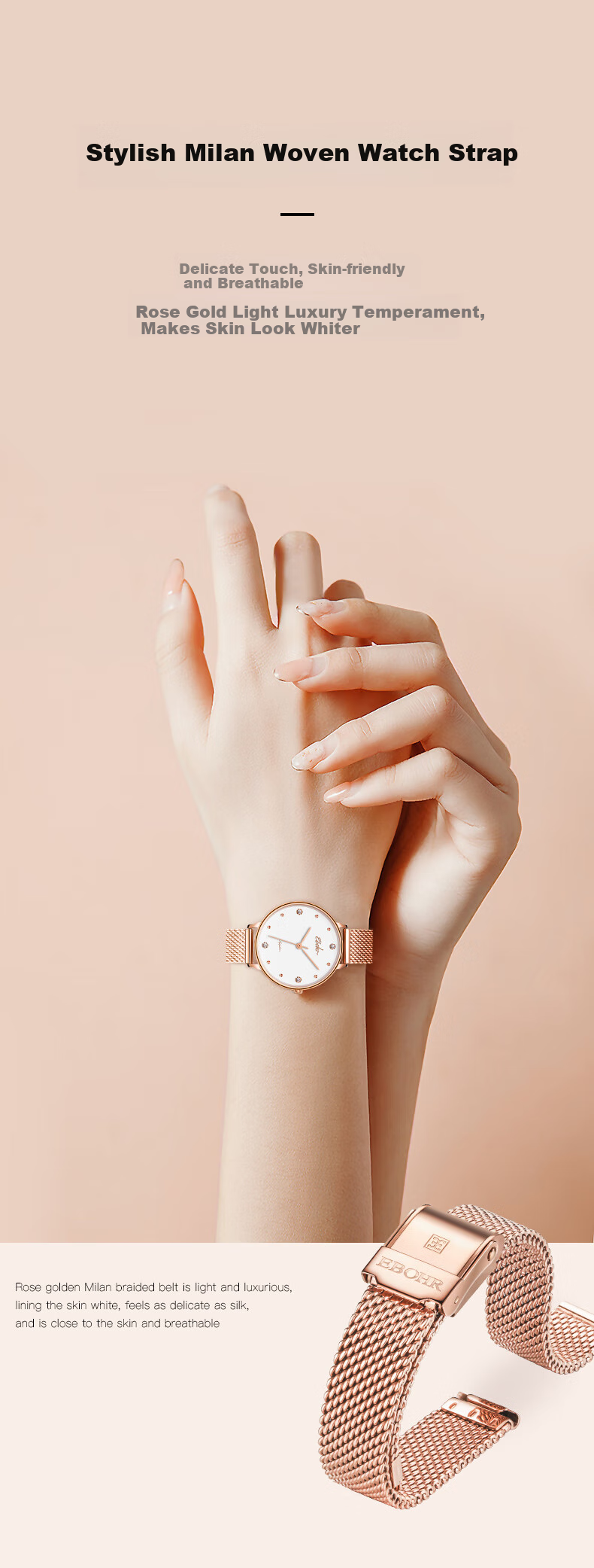 EBOHR Women's Watch, Kana Series INS Simple Quartz Ladies Watch, Birthday Mid-Autumn Festival Gift, 51500122 for Girls 9