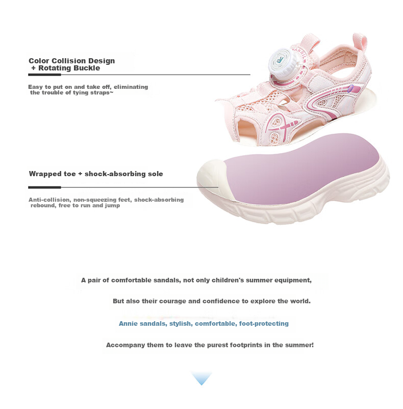 ANNIL Children's Sandals, Summer 2025, for Older Girls, Closed-Toe Design, Non-Slip Hollow-Out Sports Sandals, 6291 Purple, Size 27 3