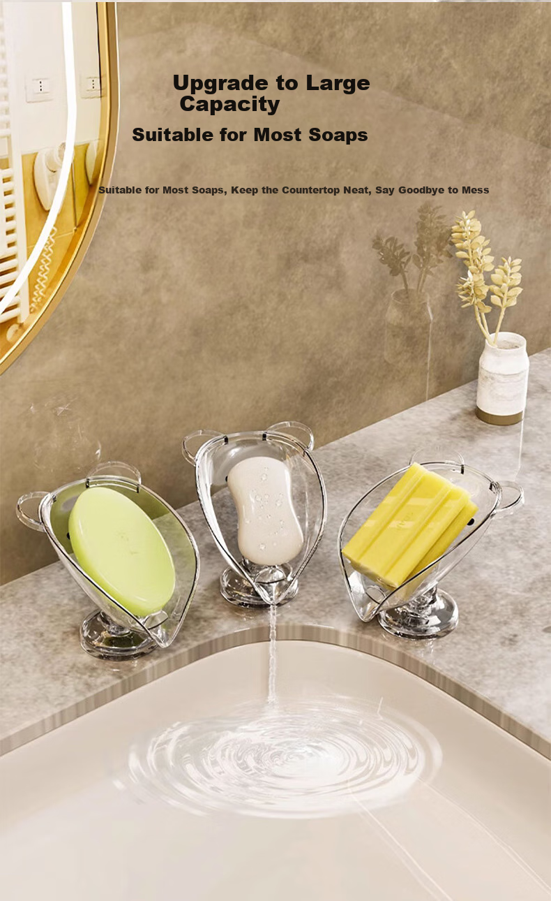 Baoshi Suction Cup Soap Dish, Slanted Draining Soap Holder, No-Drill Household Bathroom Countertop Laundry Soap Dish, Transparent 6