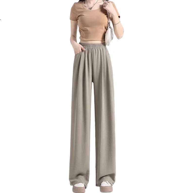 Женские брюки LangSha Ice Silk Wide-Leg Pants, летние, легкие, защищающие от солнца, с высокой талией, драпирующиеся, ленивого стиля, прямые, повседневные женские брюки