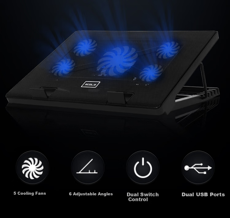 ECOLA NBC-908BK Black Laptop Air-Cooled Cooling Stand with Single Fan and Phone Slot 2