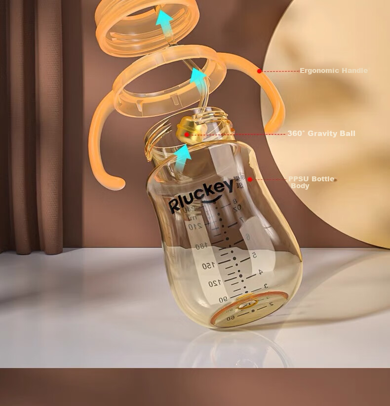 RLUCKEY PPSU Baby Bottle with Straw, Anti-Choking And Drop-Resistant Wide Neck for 6-12 Months And Above 12