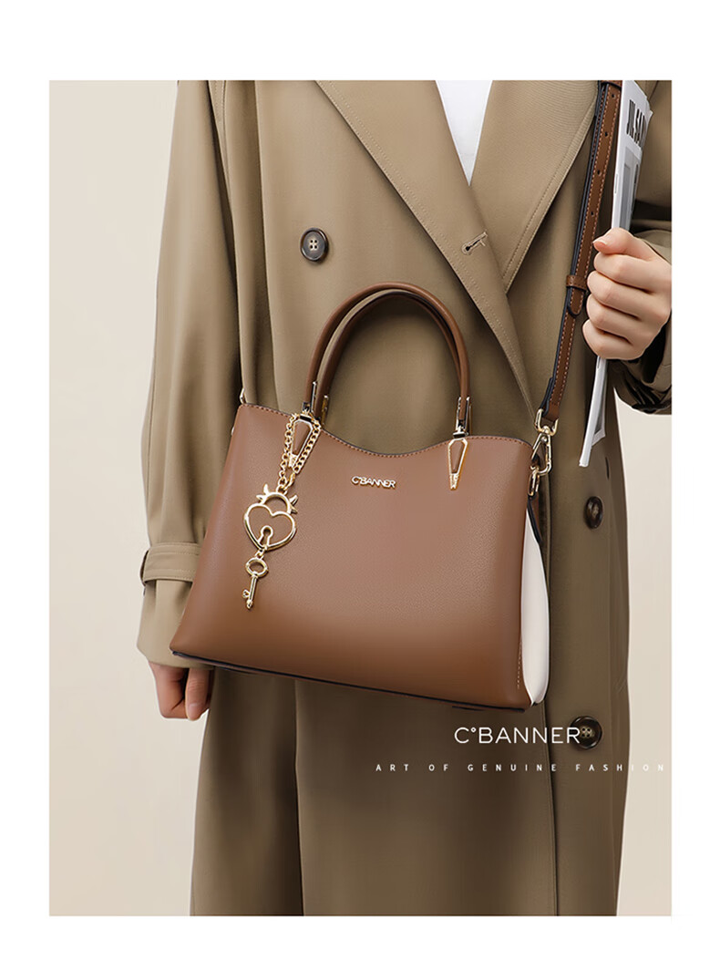 C.BANNER Women's Handbag, Cowhide Leather, Large Capacity, Tote Bag, Shoulder Crossbody, Light Luxury Brand, Birthday Gift for Girlfriend on May 20 2