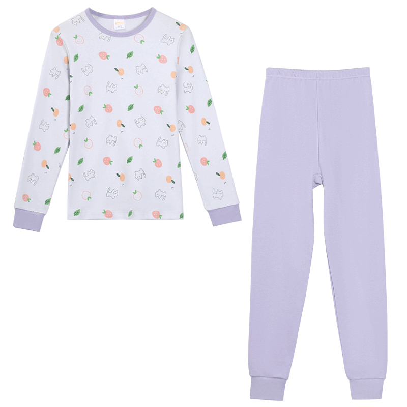 Hodohome Kids Girls Cotton 7A Grade Antibacterial Thin Round Neck Thermal Underwear Set Size 122-160