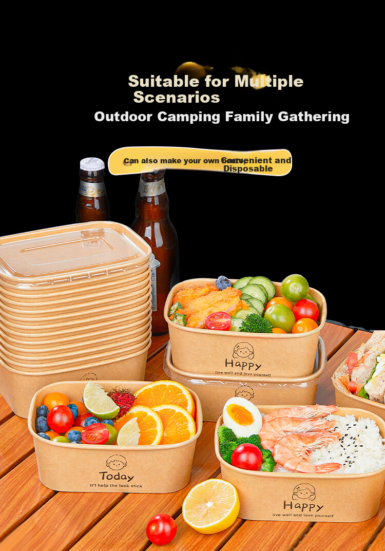 YOUAO Disposable Plates, 500ml*20 Pieces, Thickened Large Size, Biodegradable Kraft Paper Plates, Waterproof And Oil-Proof, No-Wash Tableware 9