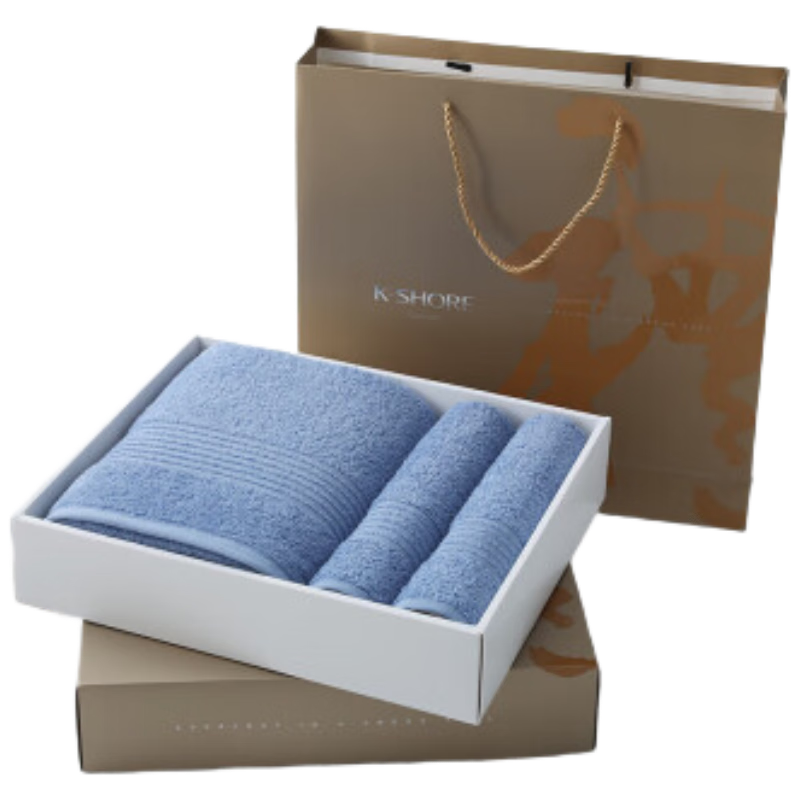 KING SHORE Class A Pure Cotton Towel And Bath Towel Sports Set Gift Box Business Return Gift, 1 Bath Towel + 2 Towels with Handbag