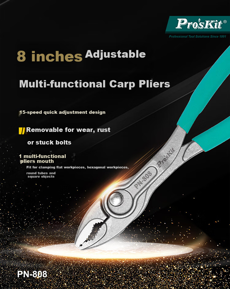 Pro'sKit 8-Inch Adjustable Multi-Function Carp Pliers, Pipe Wrench for Home Plumbing Repair, Carp Mouth Pliers PN-808 1