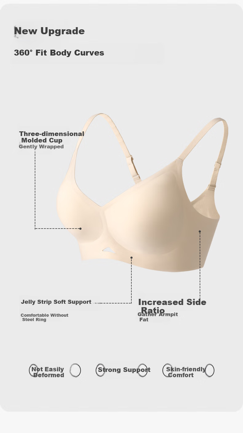 Duoduomian Seamless One-Piece 3D Push-Up Bra for Women, Side Support, No Bulge, Breathable Brassiere, Skin Color, Size L 3