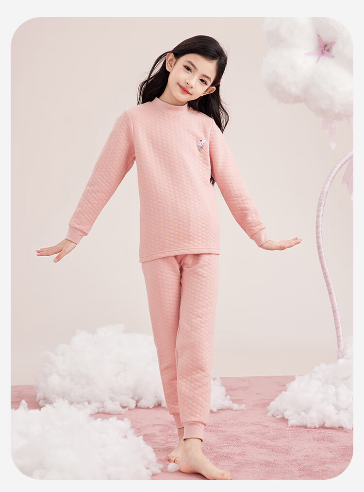 DEESHA 280G Three-Layer Quilted Thermal Insulated Girls' Thickened Half-High Collar Autumn Thermal Underwear Set 5
