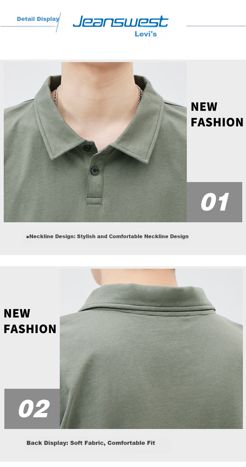 Jeanswest Short-Sleeve Polo Shirt for Men, Summer 2026 Fashion Trendy Casual Versatile Top, Army Green, XL 13