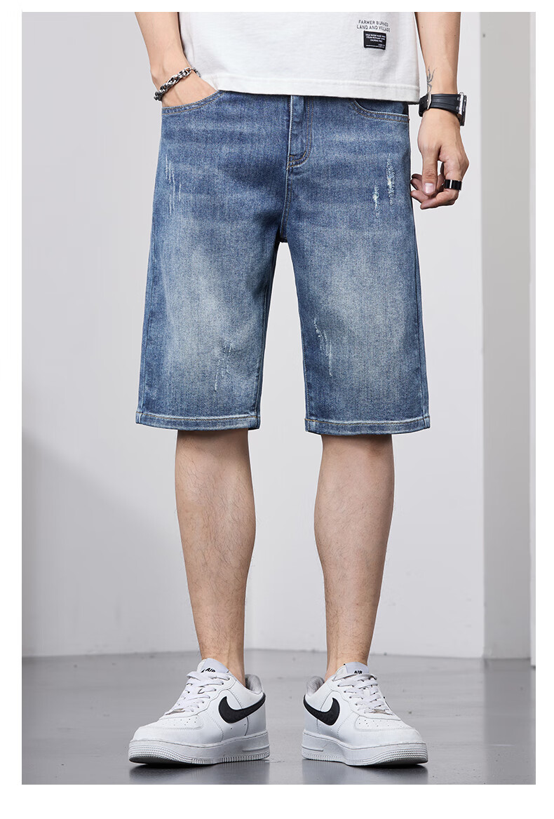 JEANSWEST OUTDOOR Men's Denim Shorts, Casual Mid-Length Pants, Knee-Length Shorts, Men's Summer Wear, Loose-Fitting Outdoor Sports Breathable, Faded Blue, Size 32 9