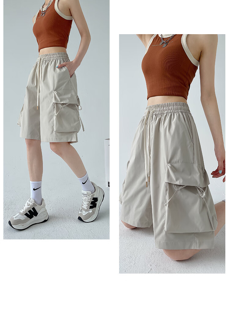 Ziyouxi Wide-Leg Cargo Shorts for Women, Summer 2026 New Style, High-Waist Quick-Dry, Petite Wide-Leg, Outdoor Sports Knee-Length Shorts 11