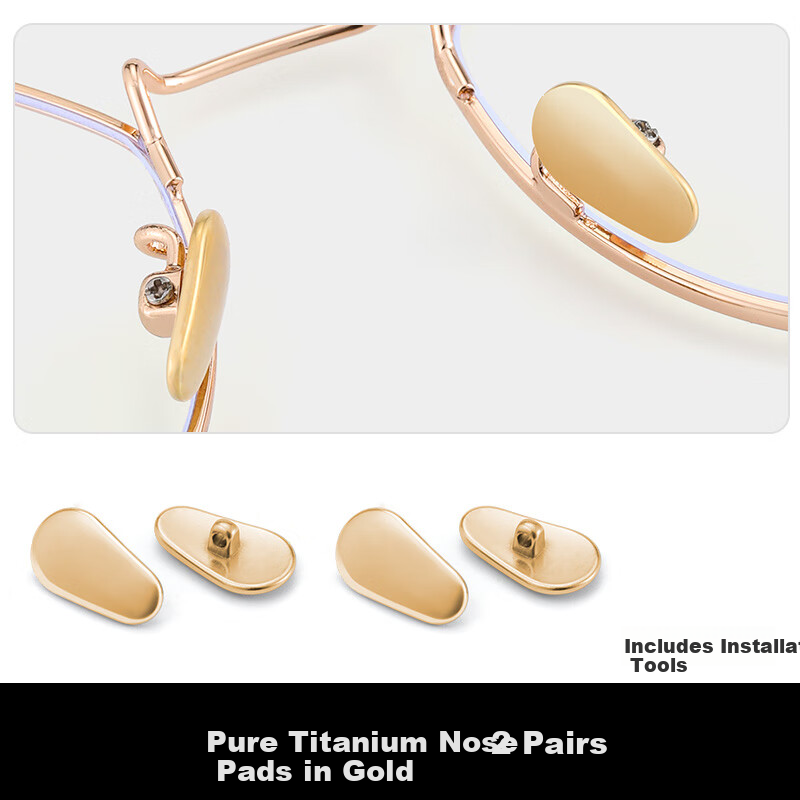 HB Titanium Nose Pads in Gold, 2 Pairs, Eyeglass Nose Pads, Anti-Pressure Marks, Non-Slip Nose Pads, Nose Bridge, Eyeglass Frame Accessories