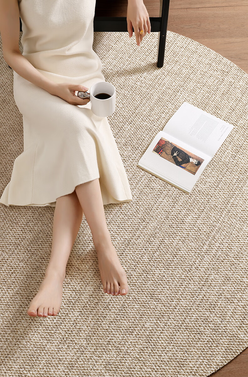 Dajiang Bedroom Bedside Rug, Wool Light Luxury High-End Feel, End-Of Rug, Round Front Carpet, 100x100cm 1