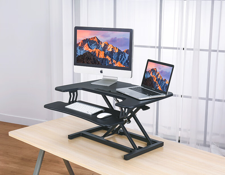 ECOLUS Height Adjustable Desk, Computer Desk, Standing Desk with Lift Support, Dual-Layer Workstation for Standing Office Use, LST05BK 15