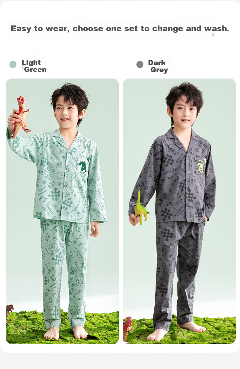 Fenteng Children's Pajamas for Boys, 100% Cotton Spring New Cartoon Sleepwear Set for Older Kids 9