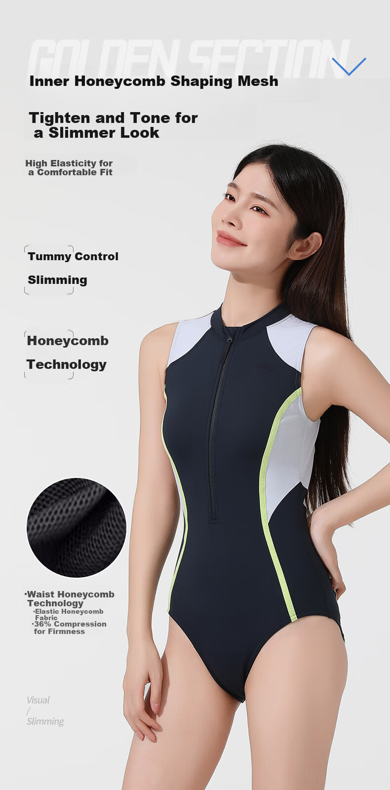 ANTA Slim Waist Women's Swimsuit, Adult One-Piece Triangle Casual Racing Swimwear, Figure-Flattering, Tummy-Covering, Quick-Drying Swimwear, Size M 3