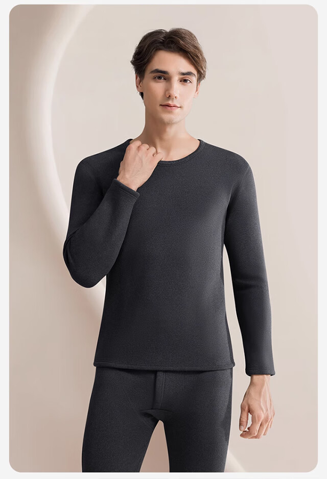 XUEXIMAN Men's Thermal Underwear 2025 New Autumn Winter Lamb Fleece Warm Set Men's Round Neck Thickened Fleece Top and Bottom 2