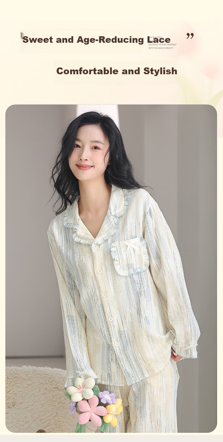 XUEXIMAN Women's Pajamas 2026 New Autumn And Winter Cloud Cotton Long-Sleeve Long Pants Loose Comfortable Wearable Loungewear Set 6