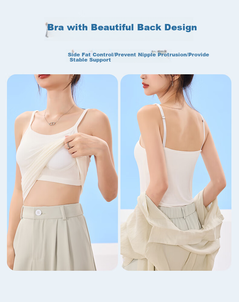 Ziyouxi Women's Summer Camisole with Chest Pad, Stylish Back Design, Versatile Innerwear and Outerwear Tank Top 2
