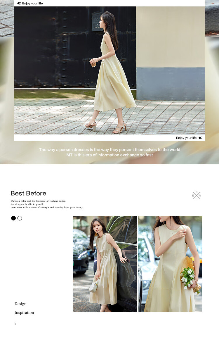 MT Romantic Holiday Pink Summer New Sleeveless Waist-Cinched Mid-Length Simple Dress 2