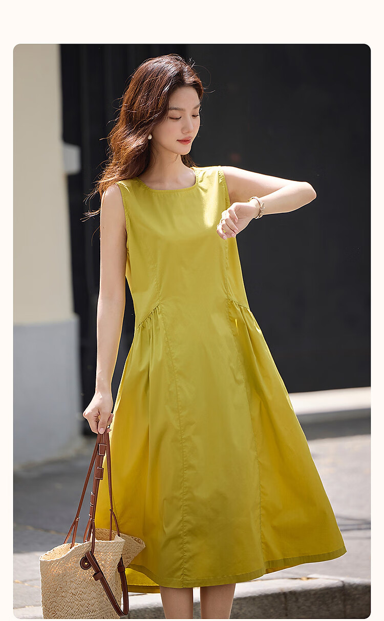 Dme [Fresh Style] Summer Comfortable Cotton Jersey Round Neck Sleeveless Vest Dress, Loose Waist with Split Line Women's Dress 1