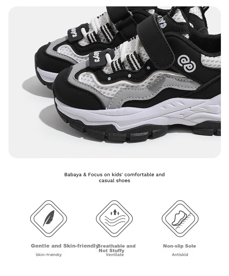 Babaya Children's Sports Shoes, Spring Girls' Sneakers, Big Kids' Parent-Child Shoes, Classic Style Boys' Running Shoes, Checkered Black, Size 30 2