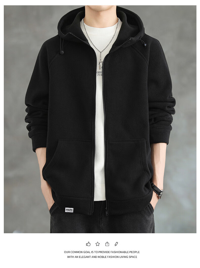 FAIRWHALE Men's Hoodie Autumn Winter Fleece-Lined Zip-Up Jacket Loose Fit Warm Casual Top Gray Fleece Lined L 7