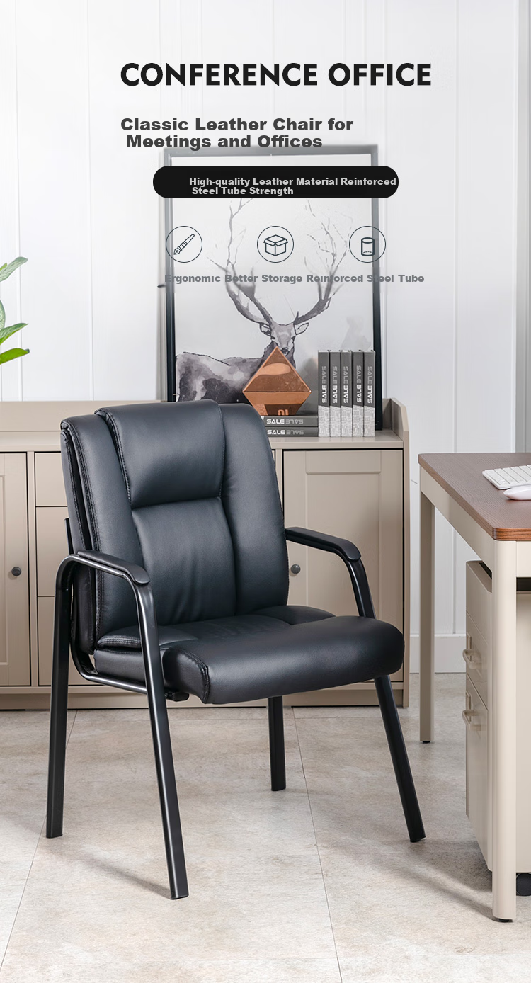 Botai Office Computer Chair, Reception Chair, Home Chair, Mahjong Chair, Four-Legged Chair, Conference Chair, Black Leather Chair 5168 1