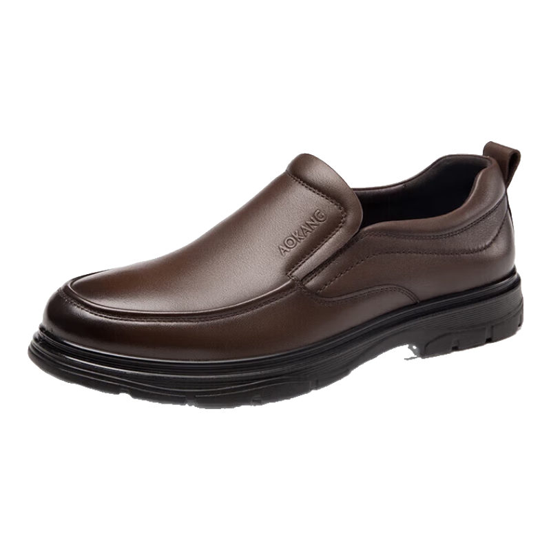 Aokang Men's Slip-On Business Casual Leather Shoes Soft Sole Cowhide Brown Size 39