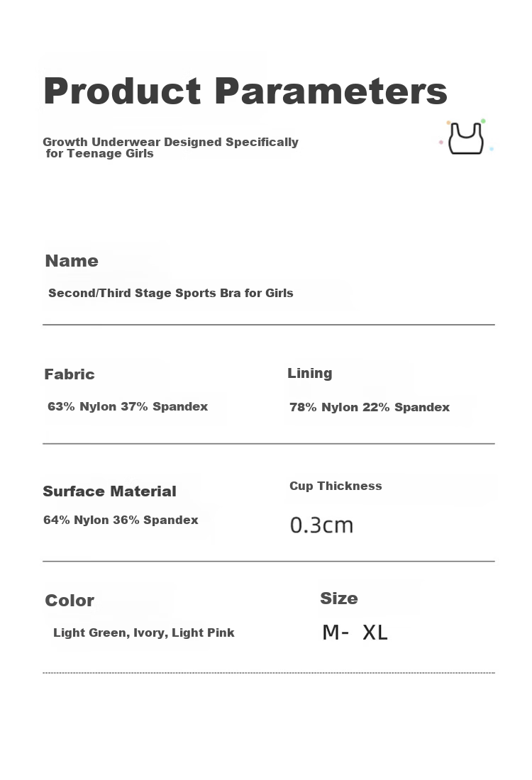 MiiOW Girls' Underwear Bra, Puberty Bra for Ages 12-18, Seamless Thin Sports Bra for Middle School And High School Students 17