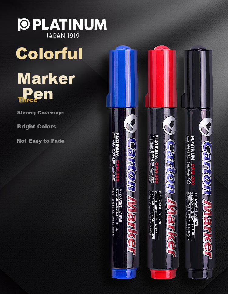 PLATINUM Fountain Pen CPM-200, Oil-Based Marker, Single-Tip Thick Pen, CD Pen, Box-End Pen, Logistics Pen, 10 Pens Per Box, Blue 1