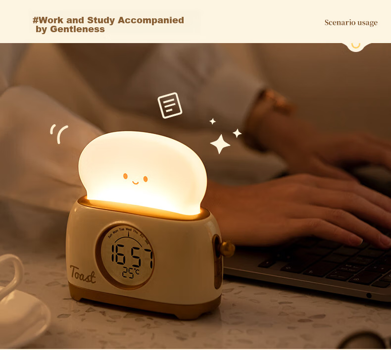 BANDIAN ORIGINality Retro Bread Maker Alarm Clock for Students, Desktop Learning Clock with Night Light, Countdown Timer, Multifunctional Bedside Sleep Light, Back-To Gift, Cream Yellow 11
