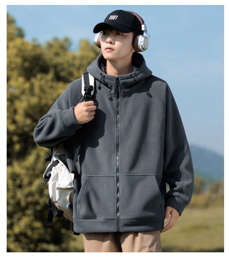 EASTERN CAMEL Fleece Jacket for Men, Spring And Autumn Warm Thickened Cardigan Sweatshirt, Fleece Coat Cotton Padded Jacket Men's Outerwear 13