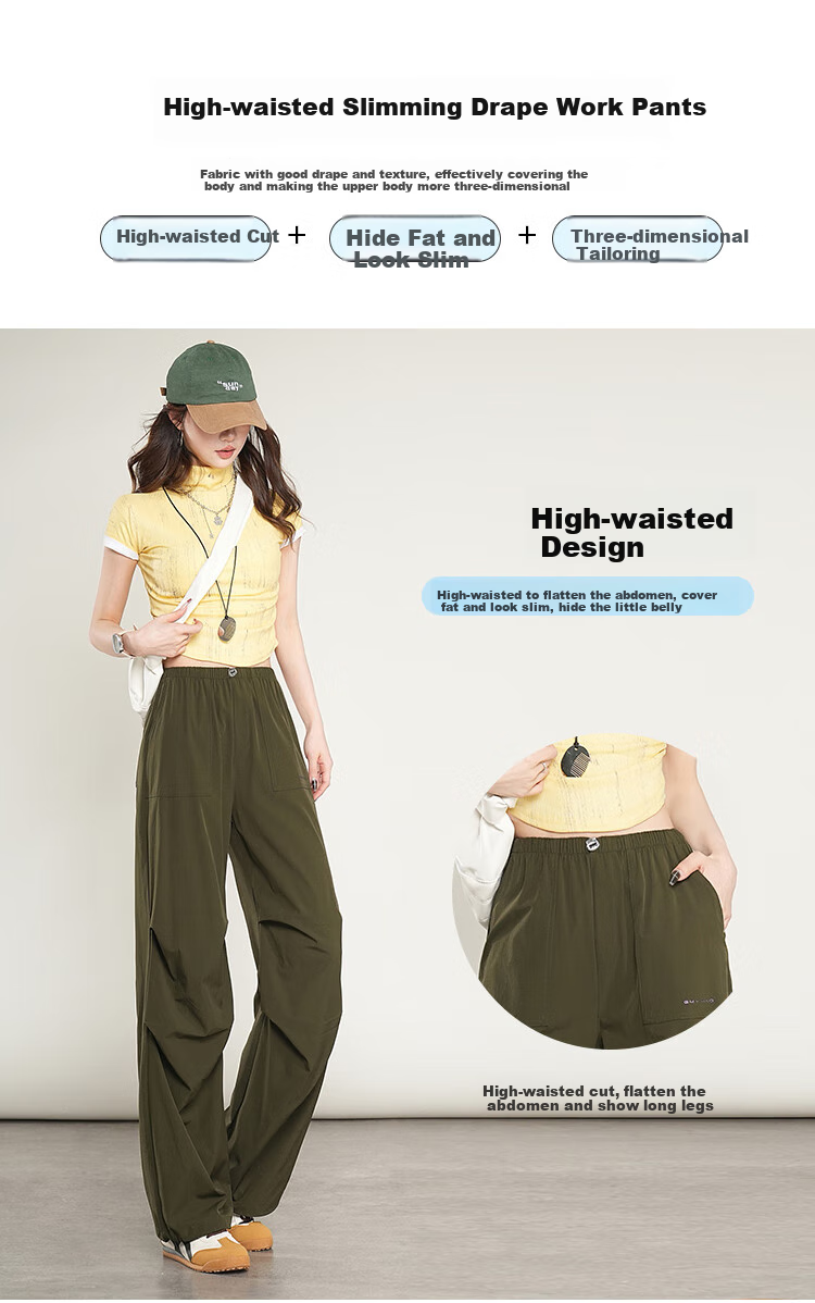 Ziyouxi Women's Cargo Pants, Summer Lightweight Ice Silk Quick-Dry Casual Wide-Leg Pants, 2026 New High-Waist Slimming Hiking Sports Trousers 5