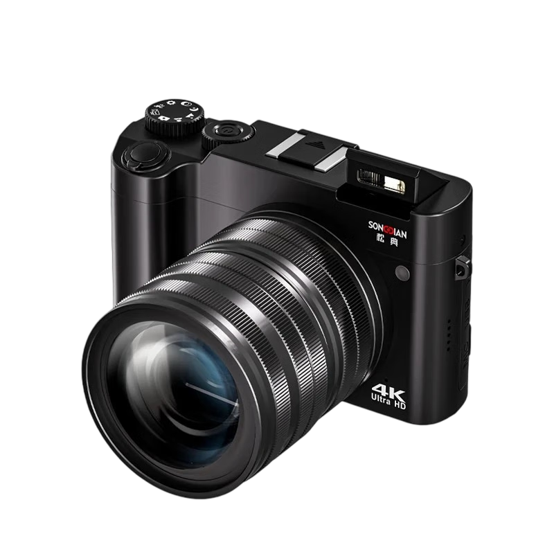 SONGDIAN Digital Camera with Dual Front And Rear Sensors, 4K High-Definition Mirrorless Camera for Vlogging, Portable, Entry-Level Student Camera DC218 Black + Wide-Angle Lens 256GB Memory