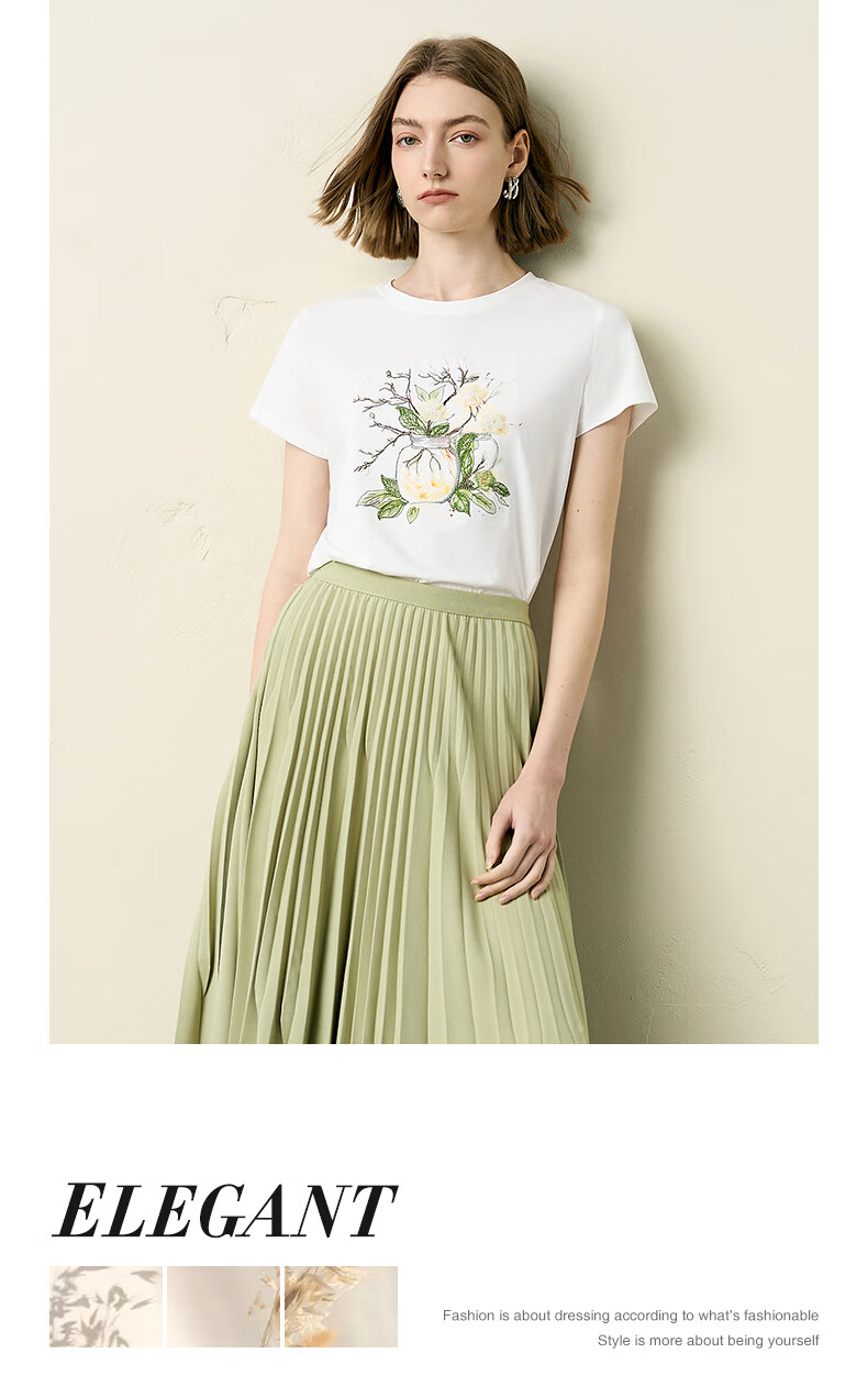 YANYEE Vintage Print Cotton Short Sleeve T-Shirt 2025 Spring Commuter Round Neck White Top for Women White 1 XL 2