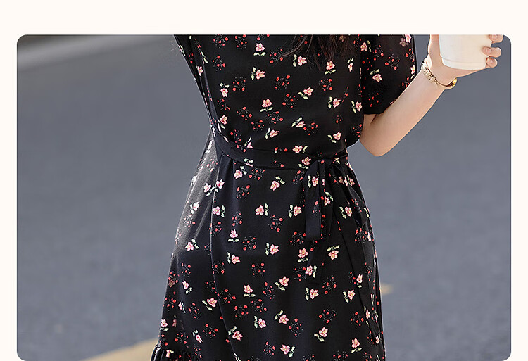 Dme [Jiweini Garden] Summer Sweet Style Round Neck Floral Print Waistless A-Line Dress for Petite Wome 3