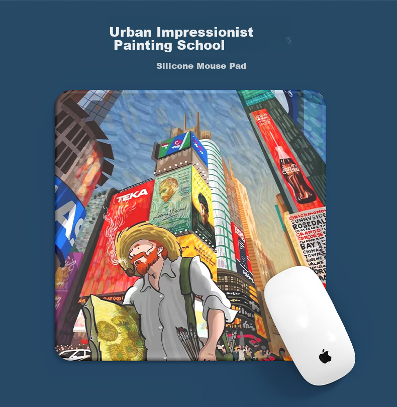 Jiasu Office Mouse Pad, Thickened Silicone Creative Mouse Pad for Men And Women, Personalized Van Gogh Oil Painting Wrist Support Mouse Pad 【Van Gogh - Train】Silicone Mouse Pad 1