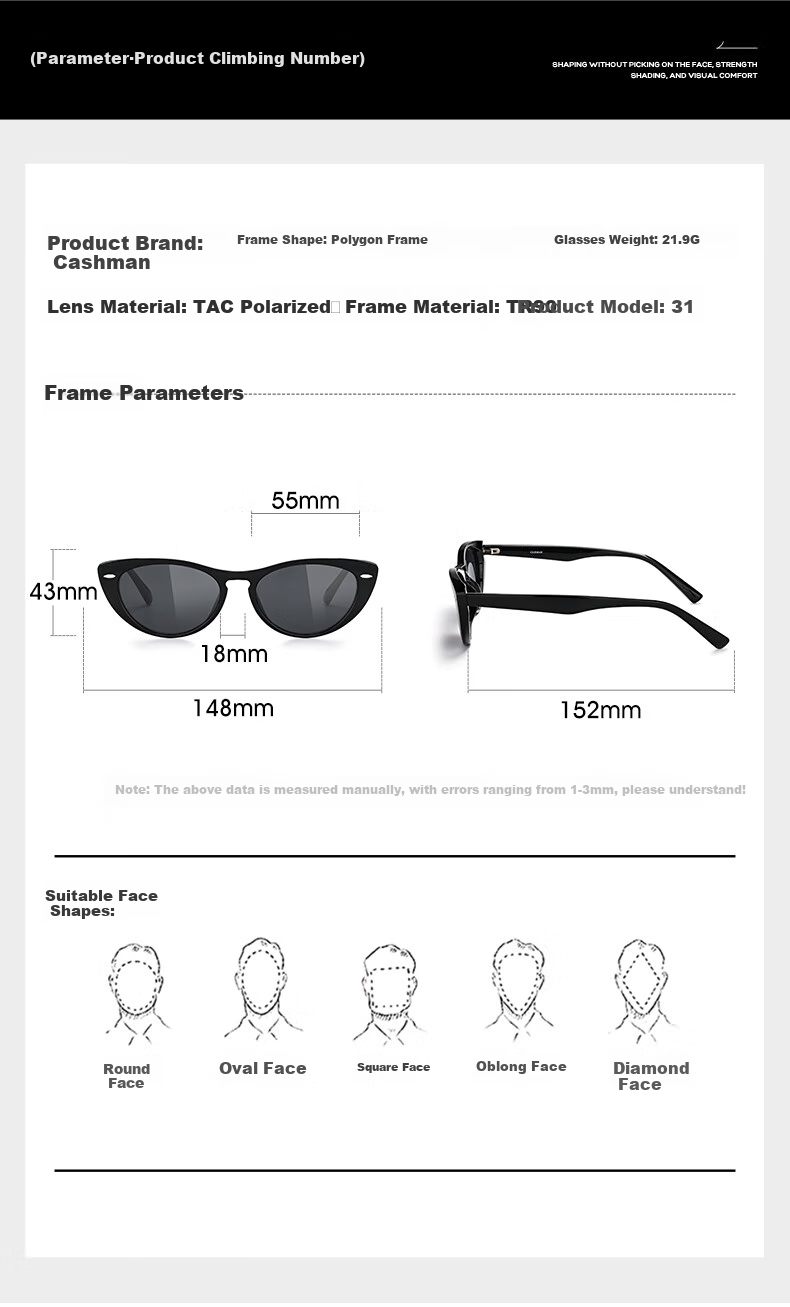 CAXMAN Retro Cat Eye Elegant Plain GM Sunglasses for Men And Women, Narrow Frame UV Protection Polarized Driving Glasses that Make Face Look Smaller 21