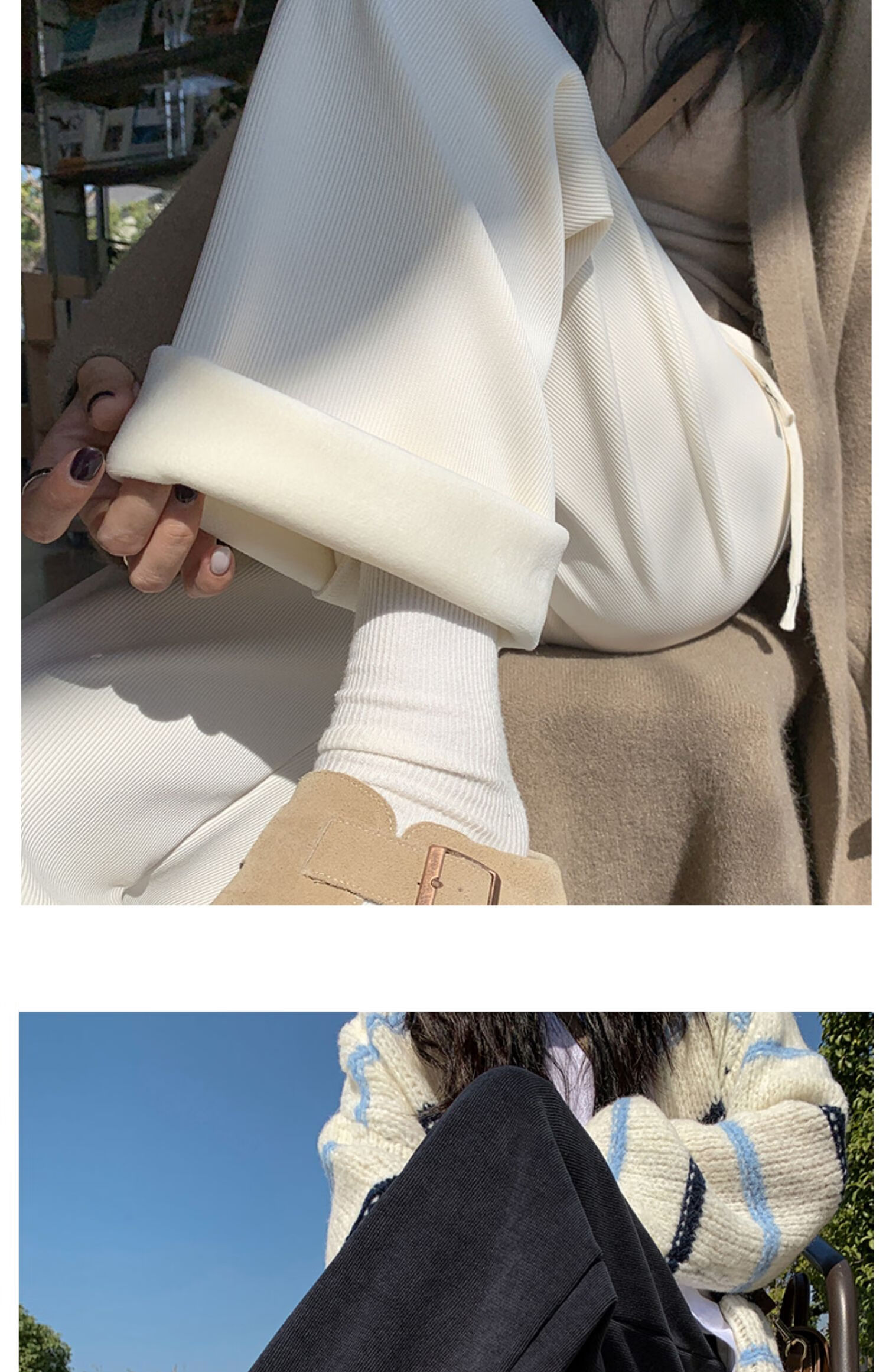 Langsha Women's Casual Pants, New Spring And Autumn 2026 Style, Petite Fleece-Lined Wide-Leg Pants, Korean-Style Slimming And Heightening Effect, European Velvet Trousers 14