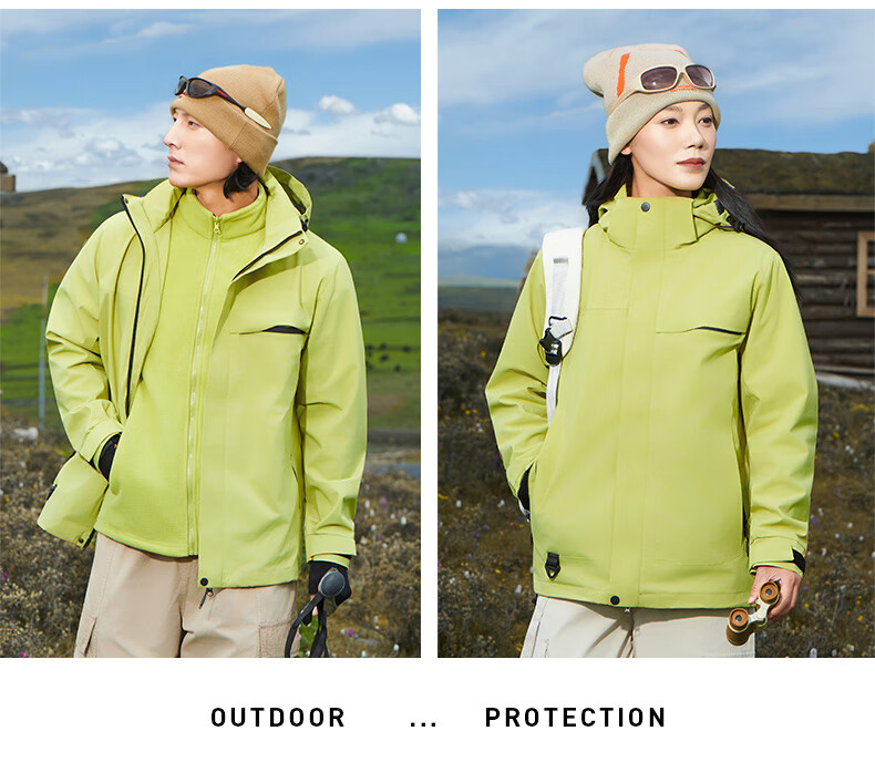 JEEP SPIRIT Men's and Women's Outdoor 3-in-1 Waterproof Windproof Mountaineering Jacket Couple's Dark Night Blue XS 32