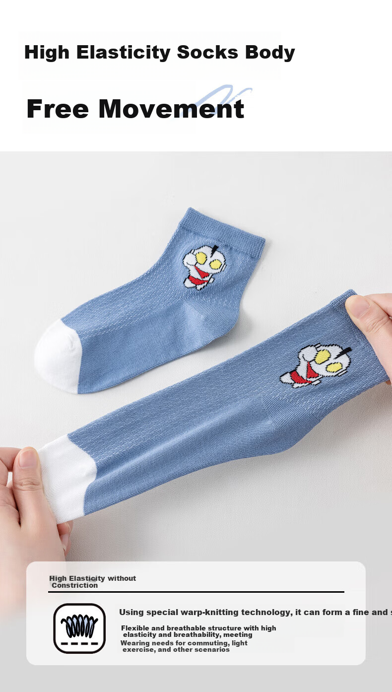 Mianmanman Children's Socks, Cartoon Boys Mid-Calf Xinjiang Cotton Antibacterial Anti-Mite Mesh Socks for Older Kids, Thin Summer Baby Socks, 7 Pairs TT 4